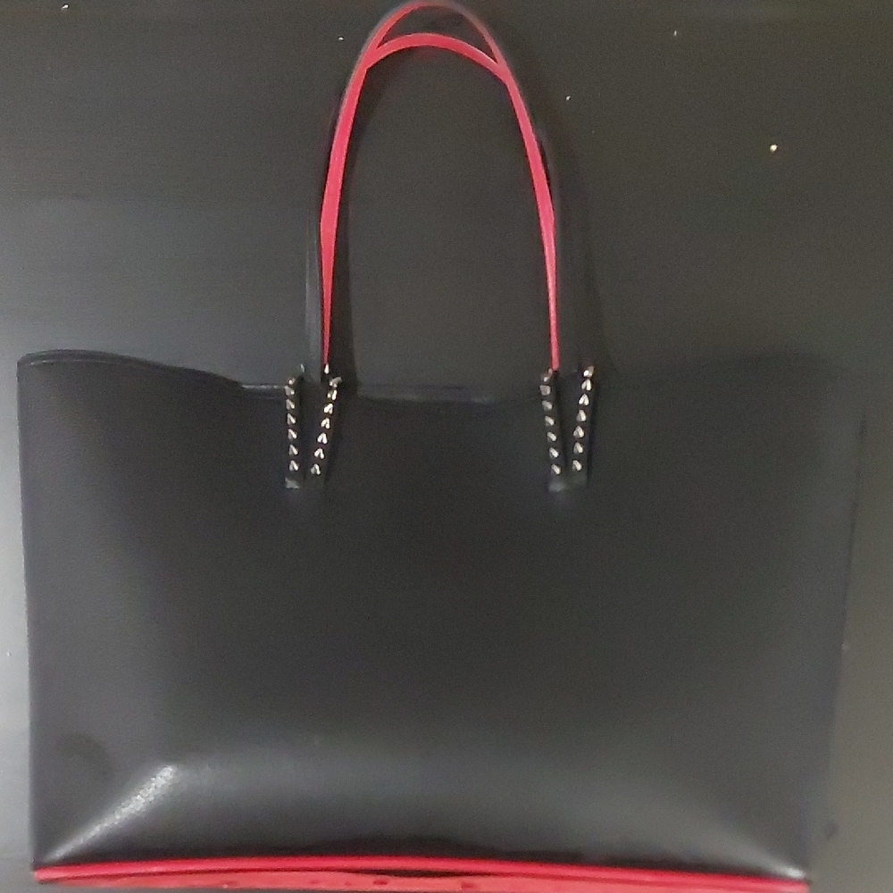 Chic Black and Red Studded Tote Bag - Picture 2 of 14